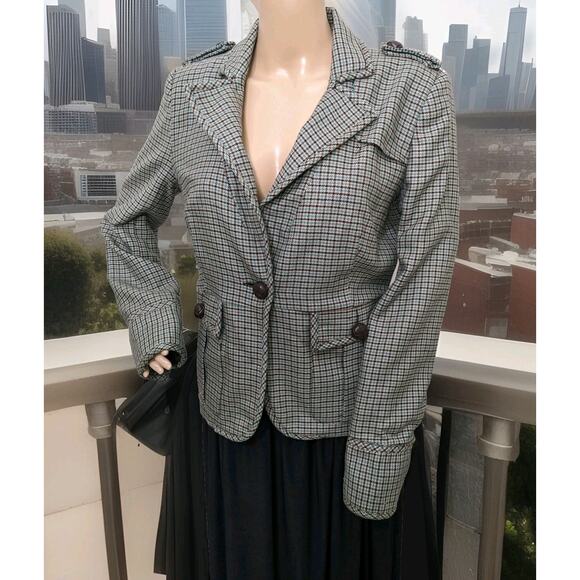 Y2K LAMB Gwen Stefani Wool Tweed Blazer 10 Teal Fitted Jacket 2008 *READ - Picture 11 of 11